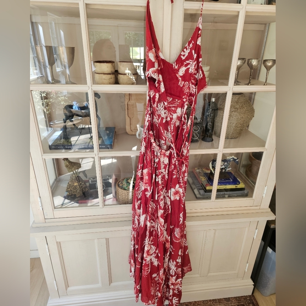 Free People Lille Tropical Printed Cutouts Rasberry Tie Maxi Dress Small $128 XS - Picture 10 of 14